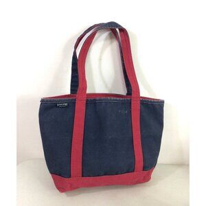 Vintage Lands End Blue Canvas Boat Tote Shopper Beach Carryall Bag Made USA
